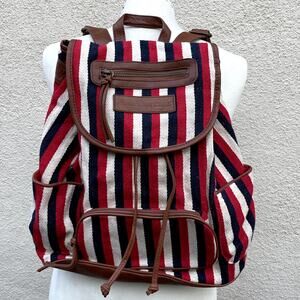 Vintage Y2K American Eagle Canvas Backpack Red White Blue Stripe